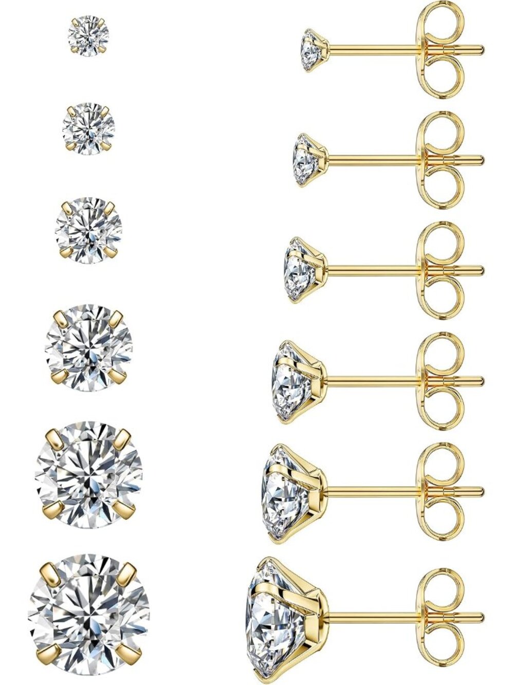 6 Pairs Stud Earrings Set, Hypoallergenic Cubic Zirconia 316L Earrings Stainless